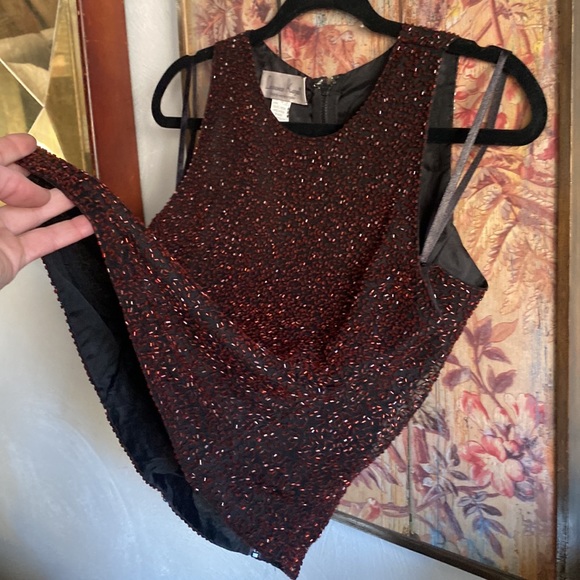 VINTAGE LAURENCE KAZAR DESIGNER SILK BEADED HIGH NECK TOP SLEEVELESS BLOUSE XL - Picture 4 of 15